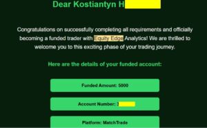 Подтверждение статуса Funded-трейдера EquityEdge для Kostiantyn H., руководителя проекта BestProp